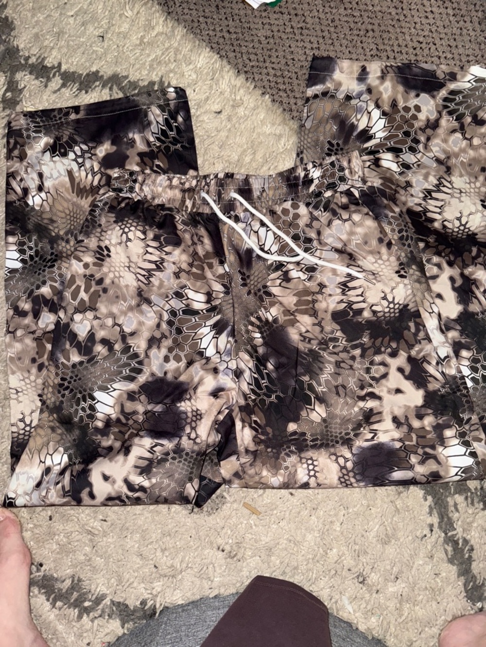 Snake Print Drawstring wide leg, pants, - Neutral Tones